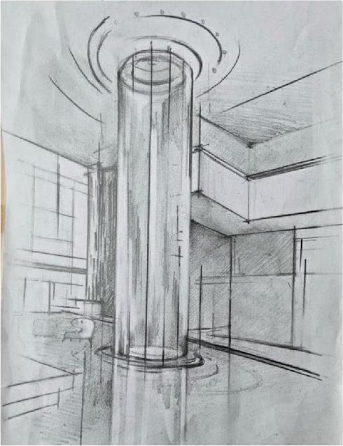 Pencil sketch of the glass column