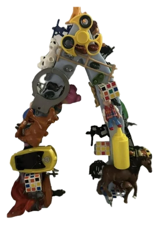 Arch made of foam covered in toys