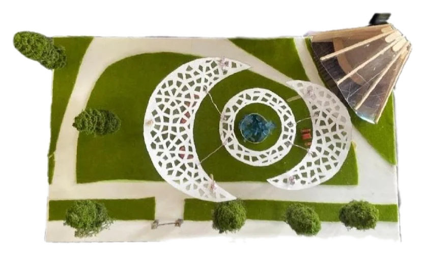 Landscape model from above with crescent canopies