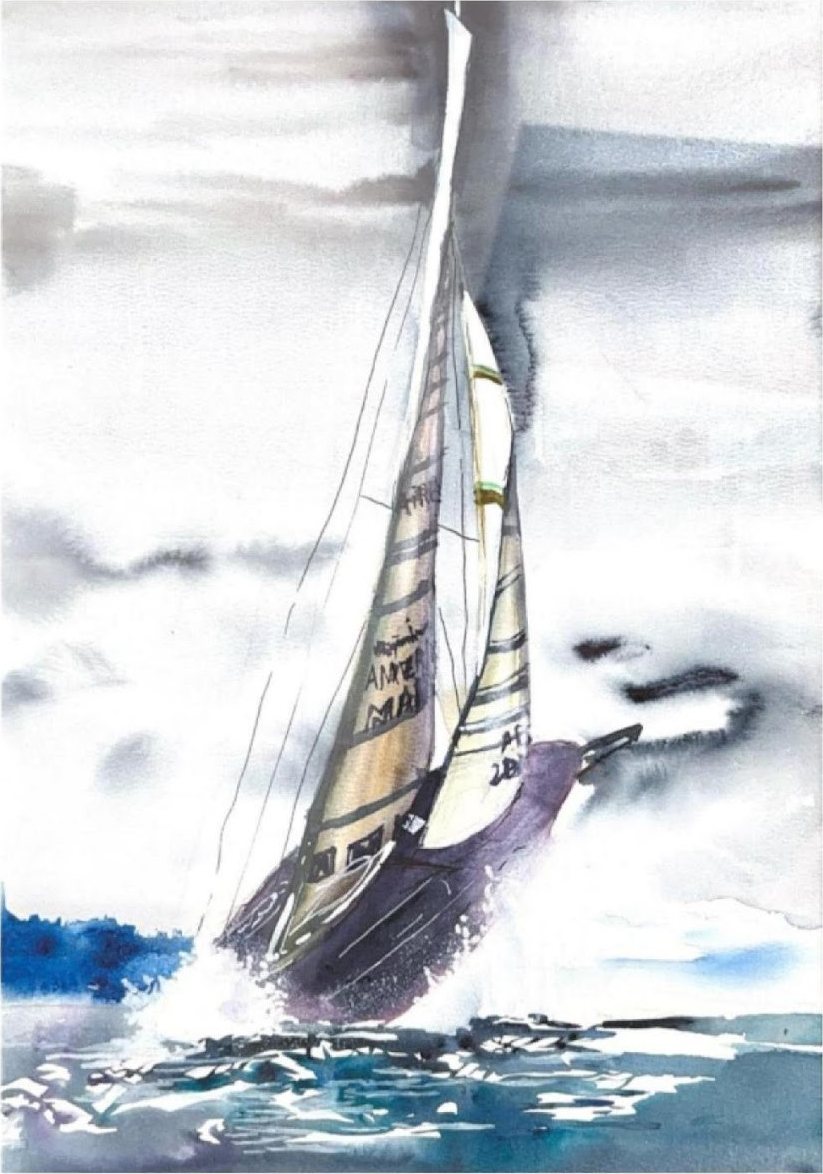 Yacht heeling in a storm