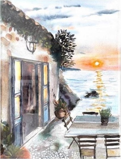 Terrace at sunset by the sea