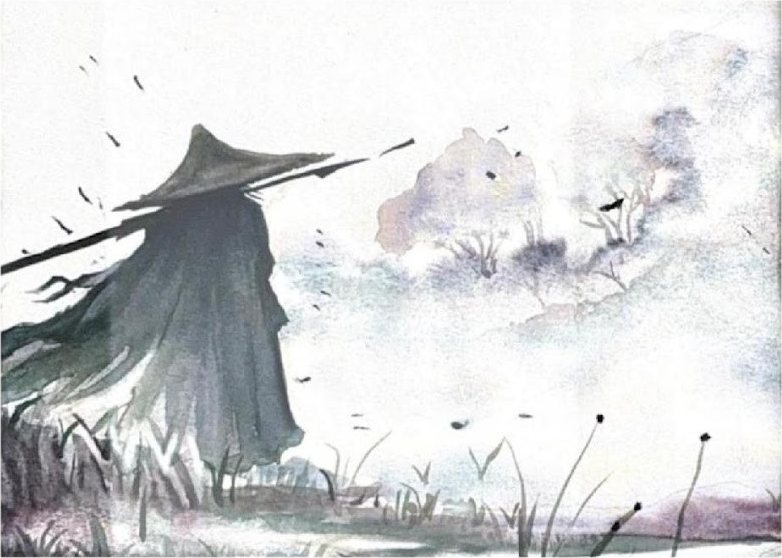 Figure in a straw hat in the wind