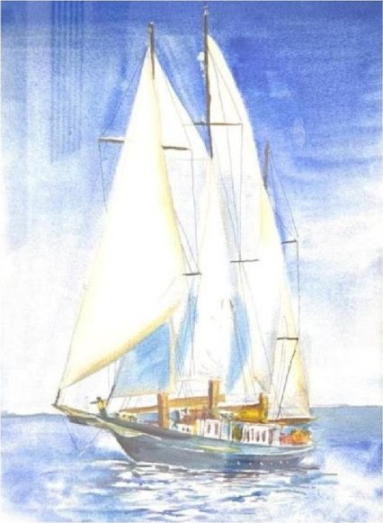 White yacht on blue sea